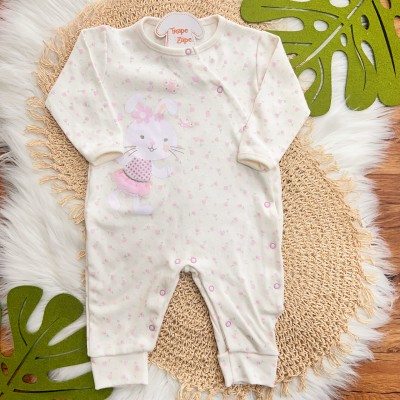  Macacão Trape Zape - Coelhinha Fofinha - Off White e Rosa